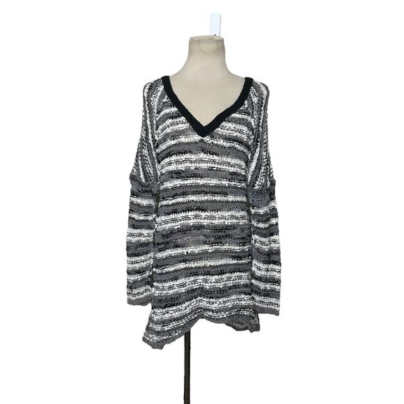 Free People gray white striped open knit v neck oversize sweater size XS - Picture 12 of 12